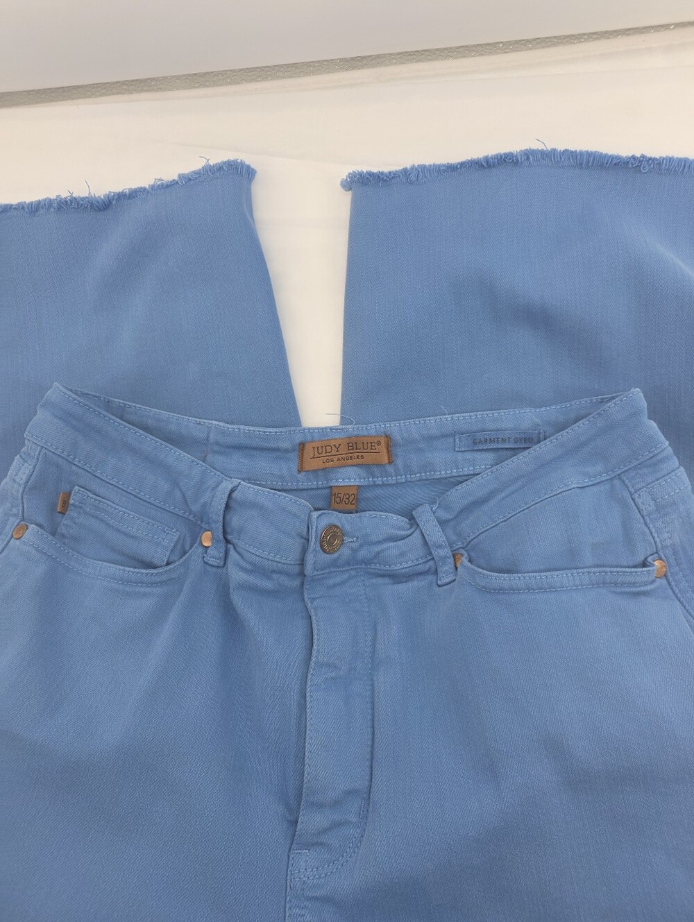 Judy Blue Jeans Womens 15/32 Blue High Waist Garment Dyed Fray Hem Crop Wide Leg